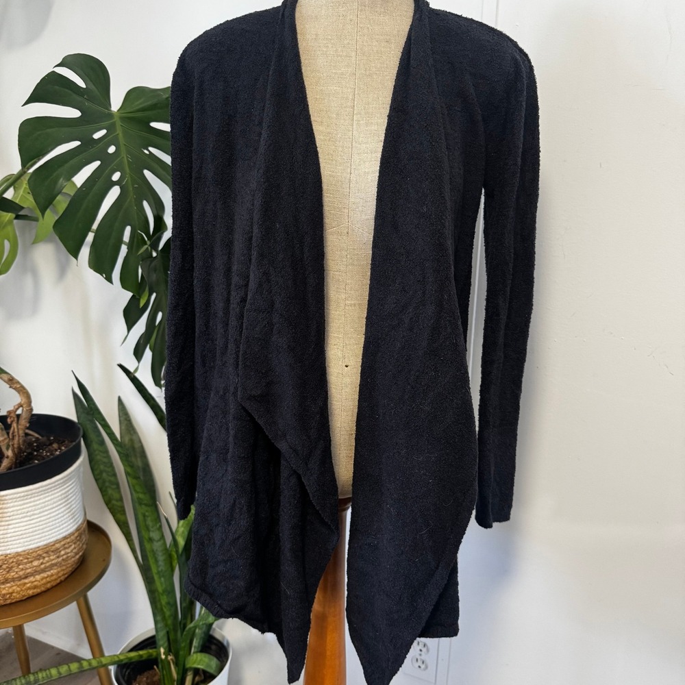 Barefoot Dreams Cardigan Womens S/M Black Bamboo Chic Lite Drape Open Front Cozy